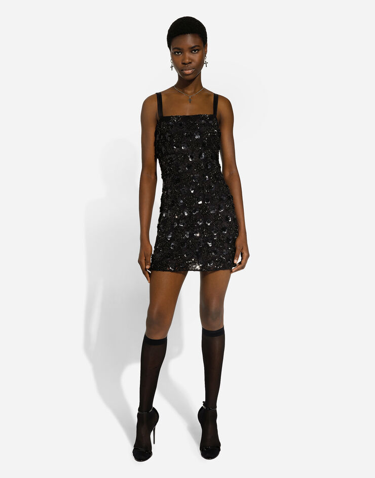 Dolce & Gabbana Short dress with sequin embellishment Black F6JMMTILMA0