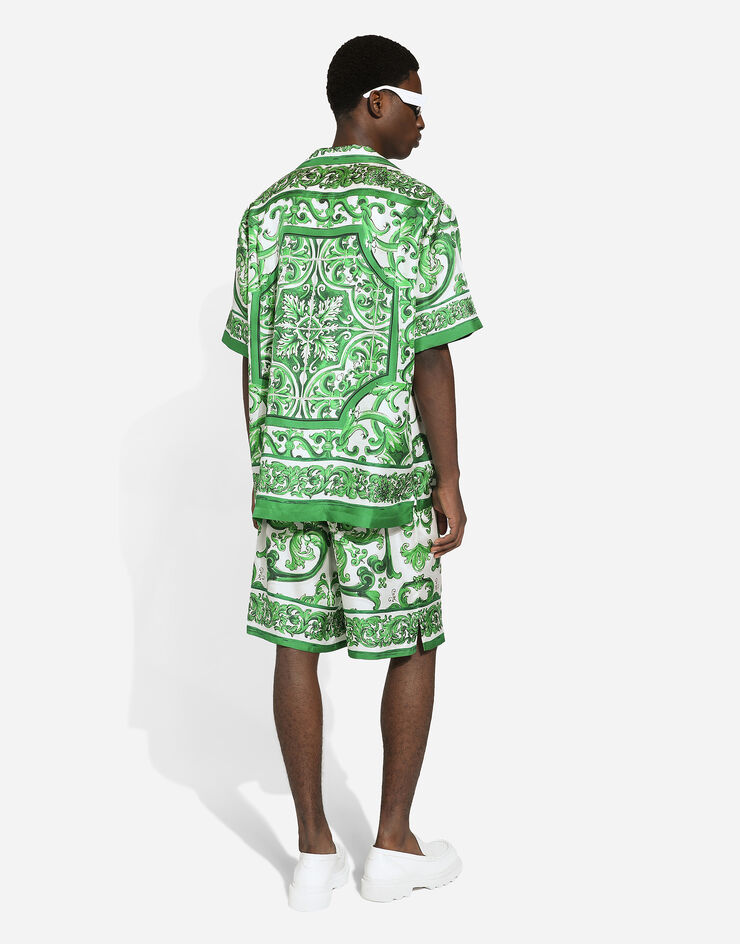Dolce & Gabbana Рубашка Hawaii из шелкового твила с принтом майолики Отпечатки G5JH9THI1S6