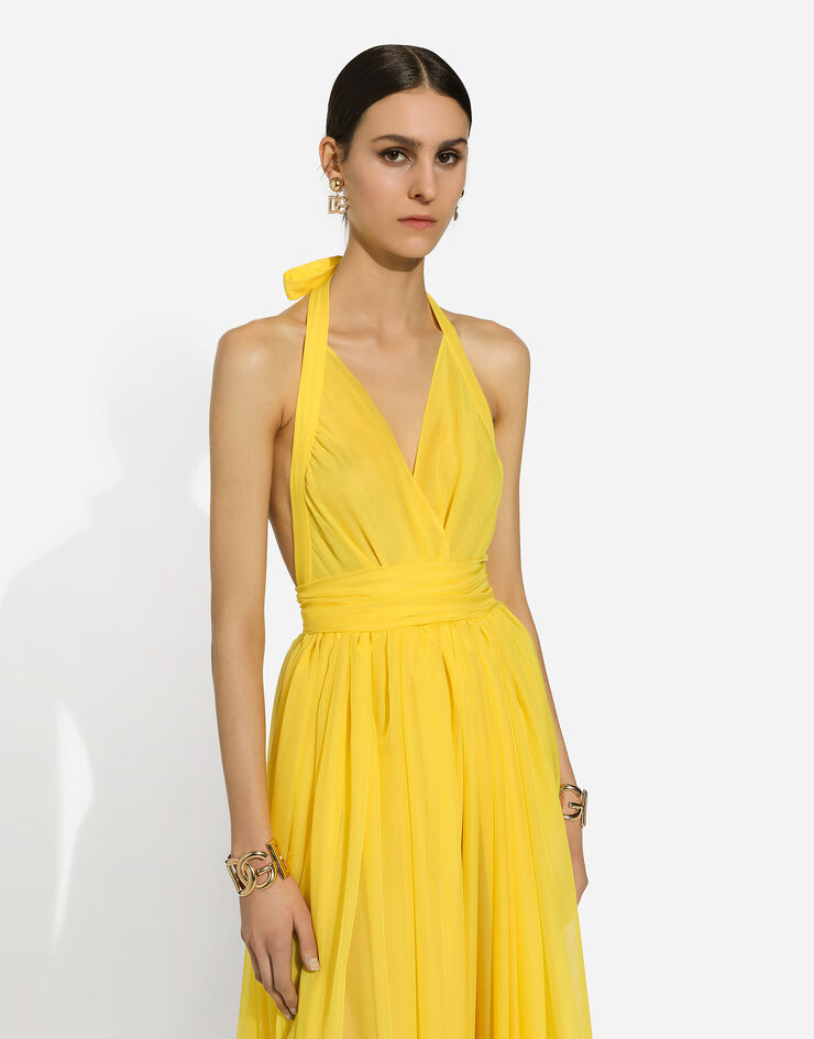 Dolce & Gabbana Длинное платье без рукавов из шелкового шифона желтый F6ALPTFU1AT