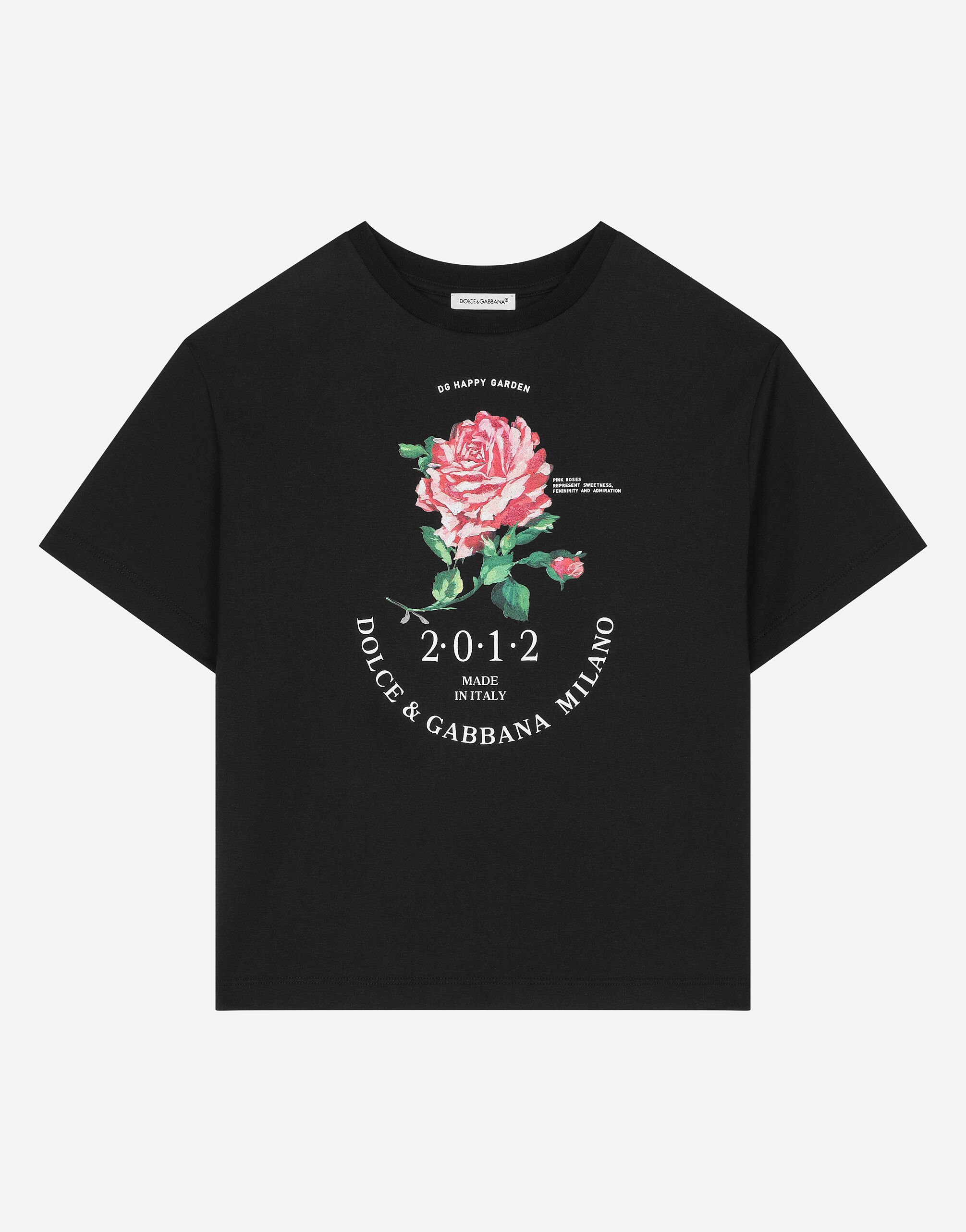 ${brand} Jersey-T-Shirt mit Dolce&Gabbana-Logo und Rose ${colorDescription} ${masterID}