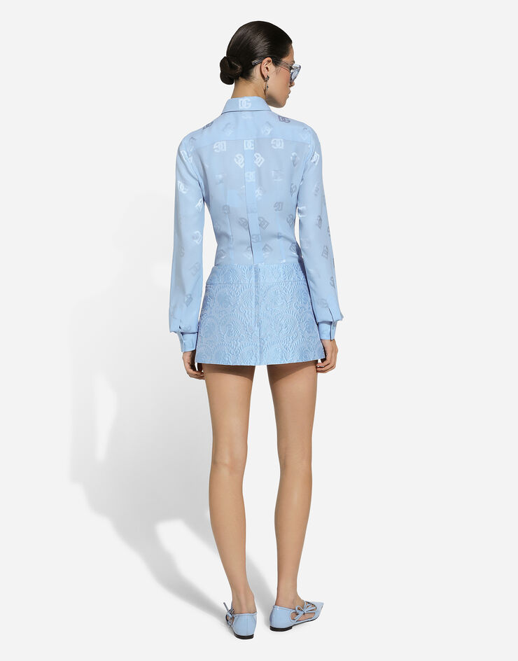 Dolce & Gabbana Silk jacquard shirt with all-over DG logo Azure F5Q53TFJ1JO