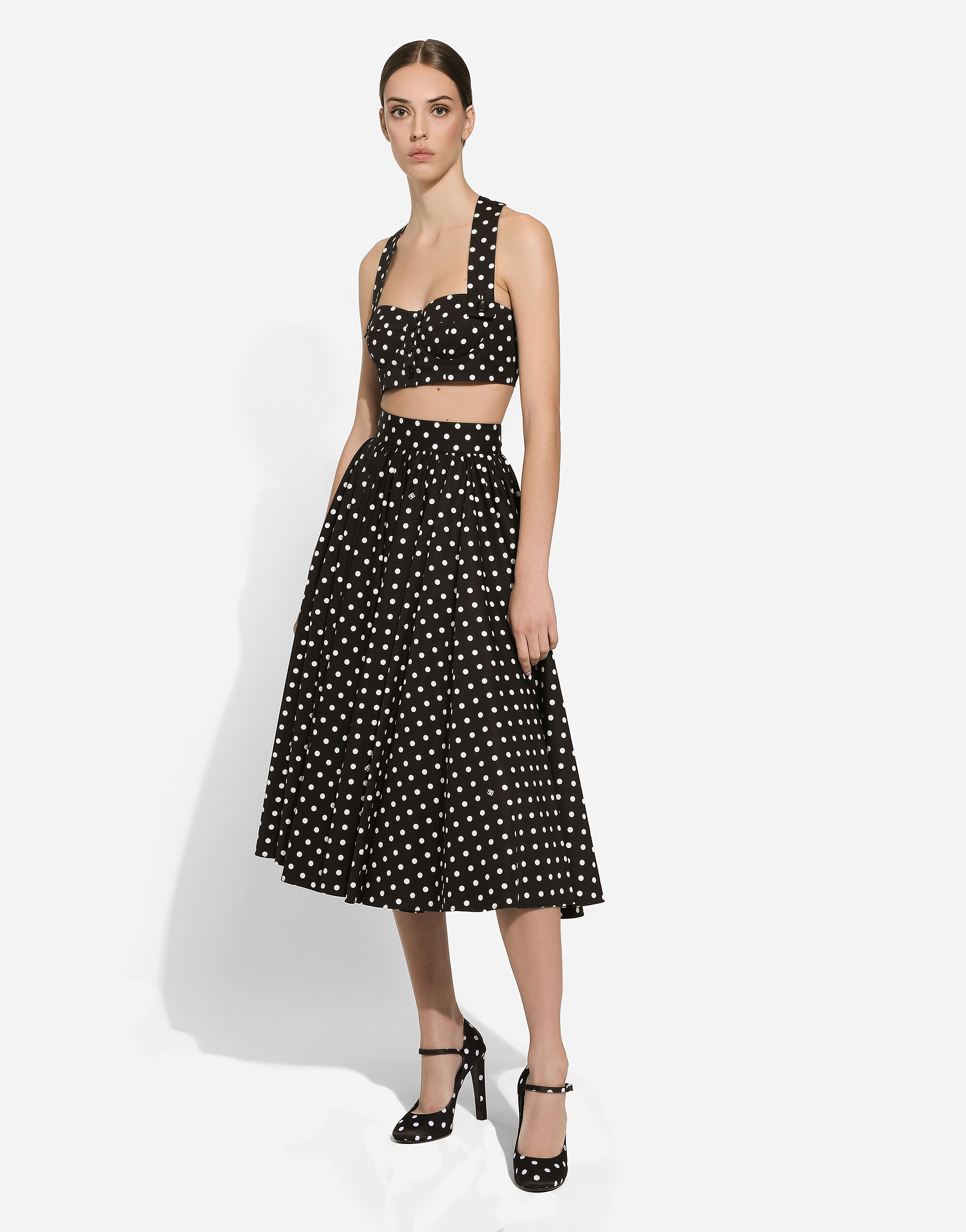 Cotton calf-length circle skirt with polka-dot print in Print for 