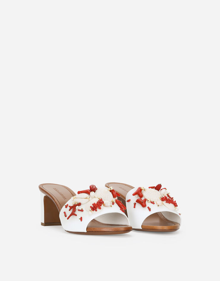 Dolce & Gabbana Nappa leather mules with coral embroidery White CR1745AW116