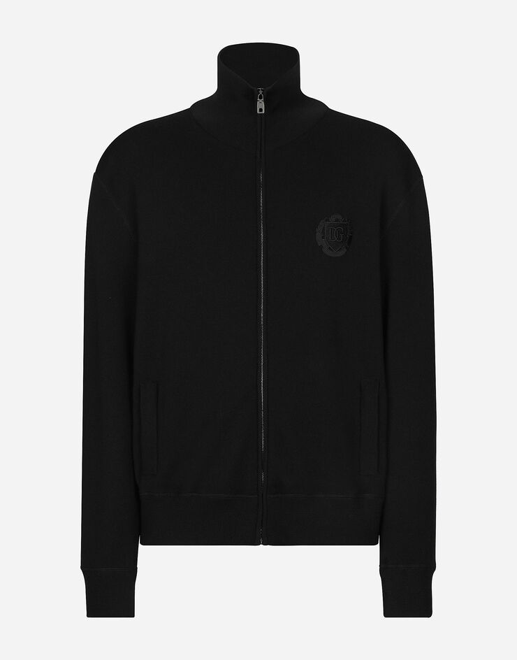 Dolce & Gabbana Sweat-shirt zippé en laine et soie à écusson DG Noir GXV15ZJFMCZ