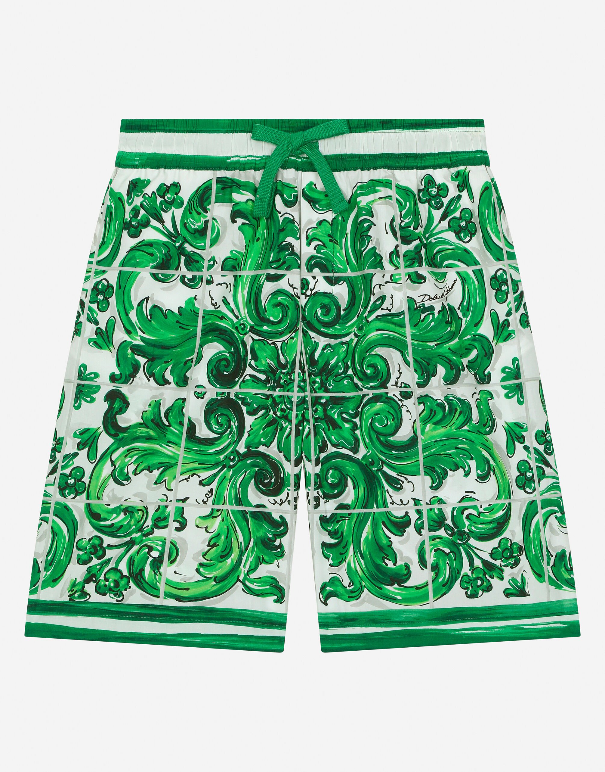 ${brand} Poplin shorts with green majolica print ${colorDescription} ${masterID}