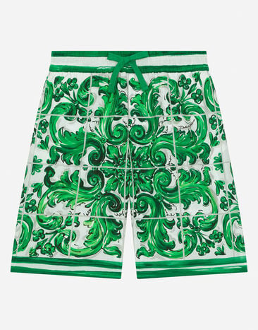 Dolce & Gabbana Poplin shorts with green majolica print Print L4JQT4II7EF
