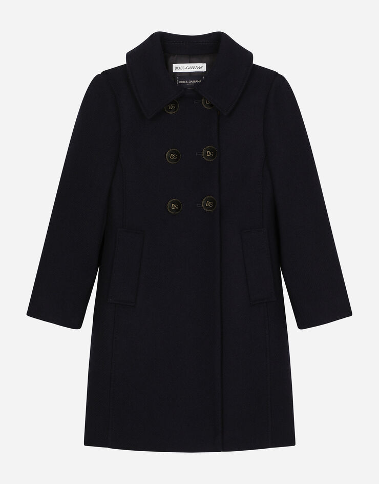 Dolce & Gabbana Double-breasted wool coat with branded buttons Blue L54C52G7NPH