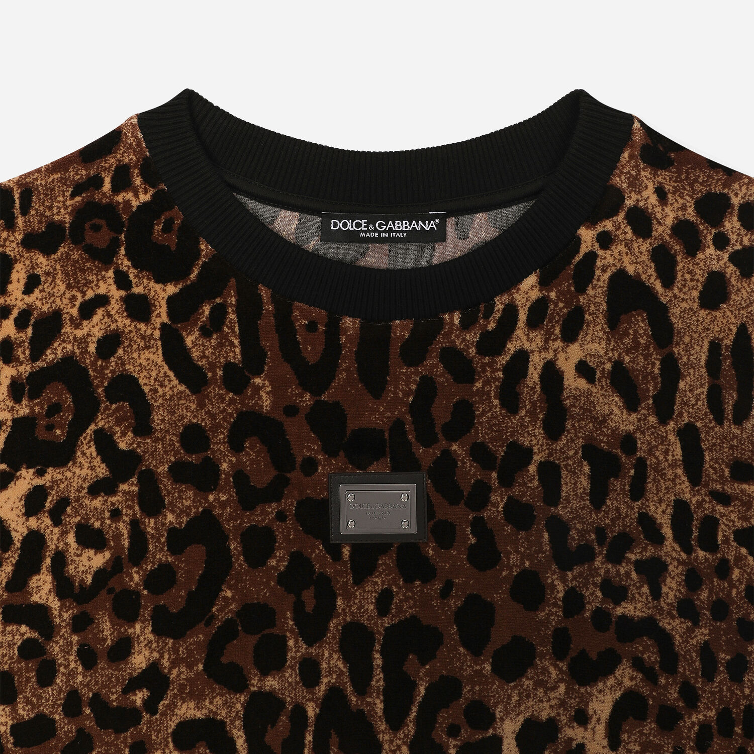 Round-neck chenille sweatshirt with Multicolor design in for jacquard US Dolce&Gabbana® leopard 