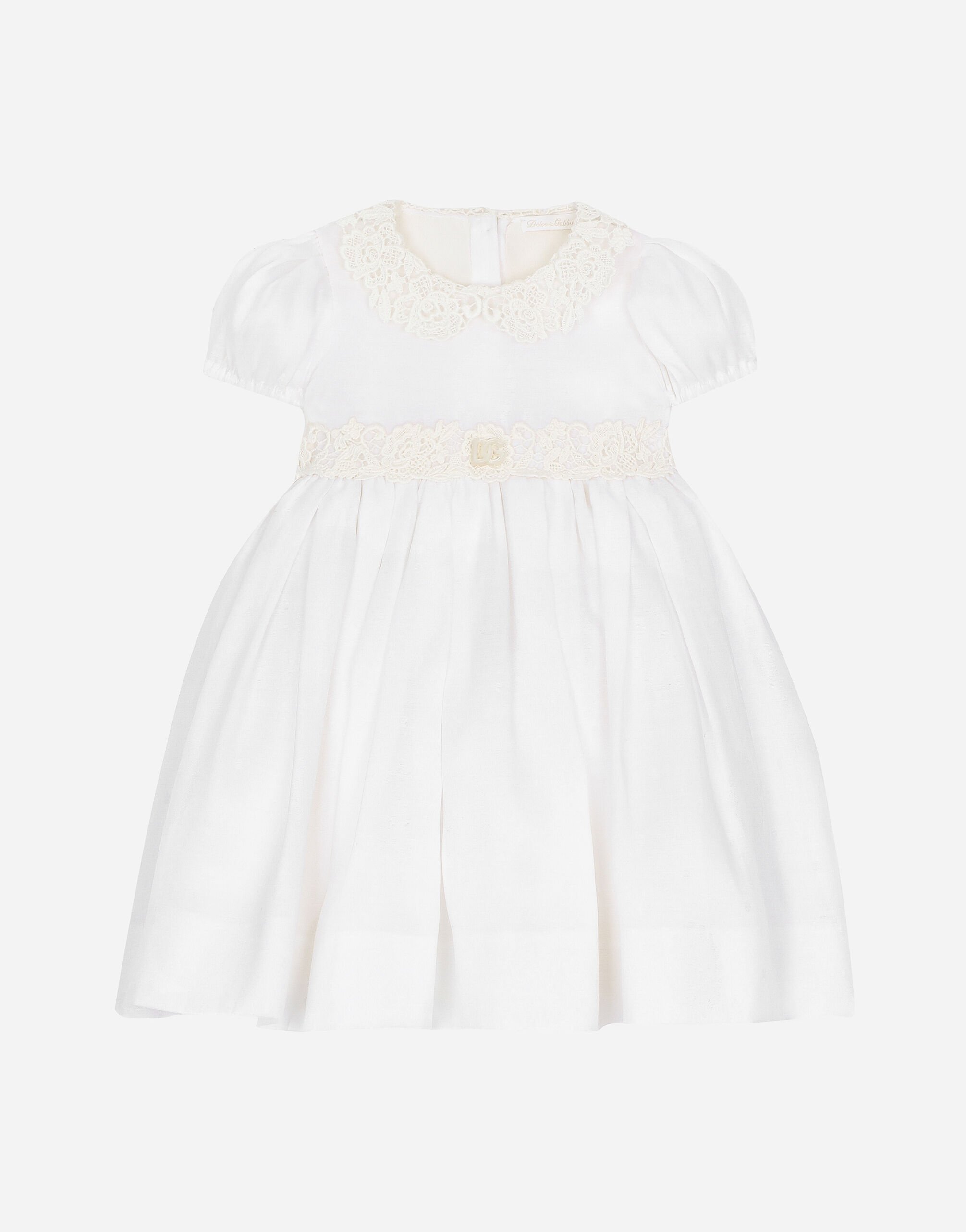 Dolce & Gabbana Empire-line muslin christening dress with short sleeves Print L2JDZ1G7NUL