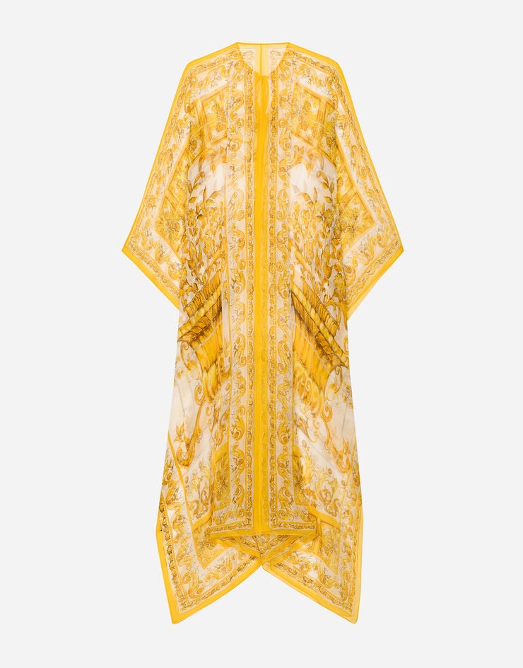 Dolce & Gabbana Vestido largo en chifón de seda con estampado Maiolica Imprima F6F1HTHI1BK