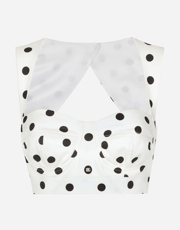 Dolce & Gabbana Cotton corset top with polka-dot print Print F6AX5TFSFNR