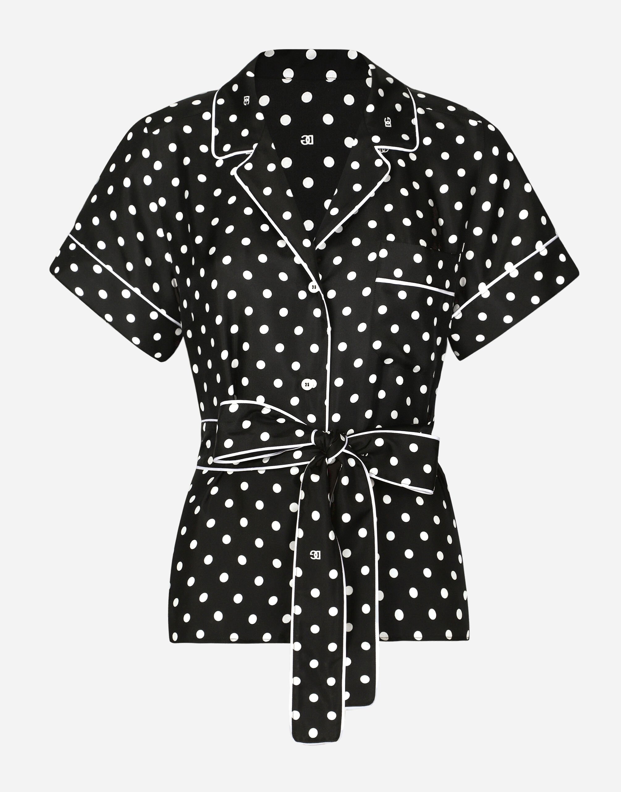 ${brand} Short-sleeved silk pajama shirt with polka-dot print ${colorDescription} ${masterID}