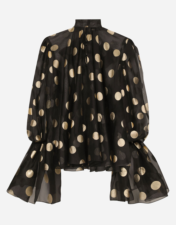 Dolce & Gabbana Silk organza jacquard blouse with polka-dot design and pussy-bow Print F7AI9THS100