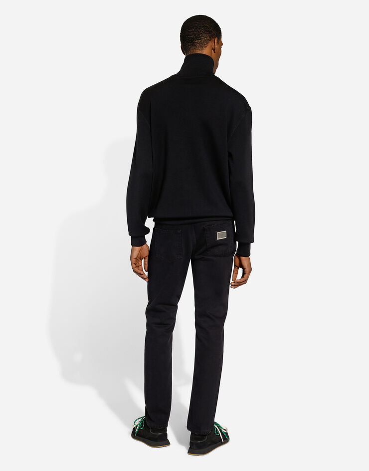 Dolce & Gabbana Sweat-shirt zippé en laine et soie à écusson DG Noir GXV15ZJFMCZ