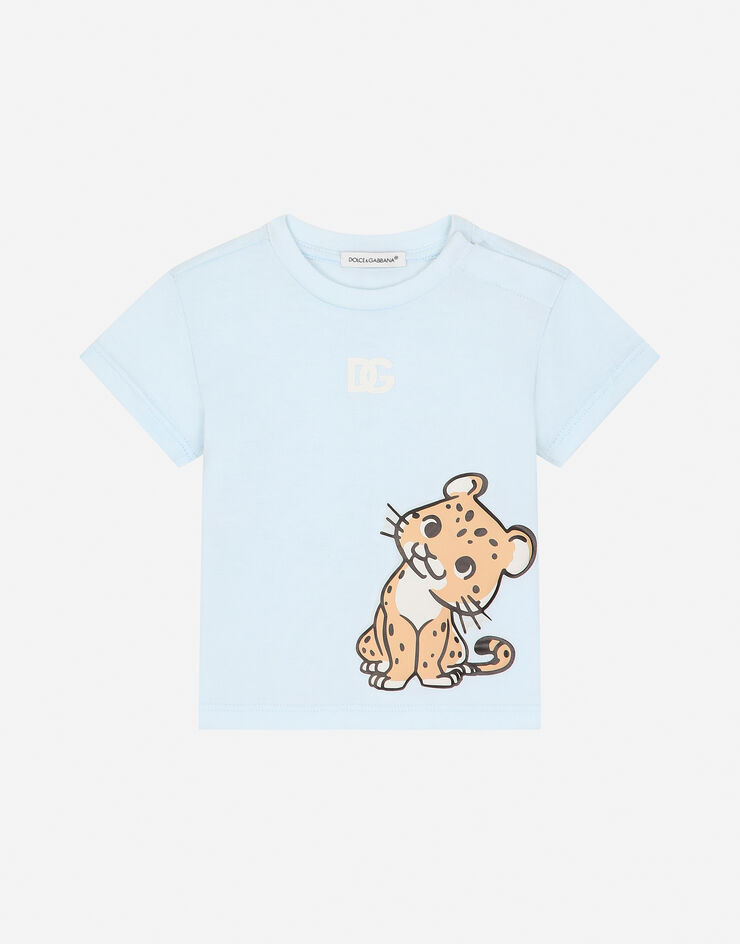 Dolce & Gabbana Jersey T-shirt with DG logo and leopard Grey L1JTEYG7N1T