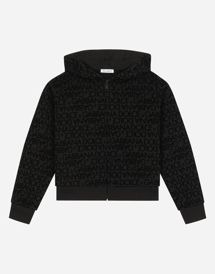 Dolce&Gabbana Jersey hoodie with flocked print Negro L4JWJCG7K2H