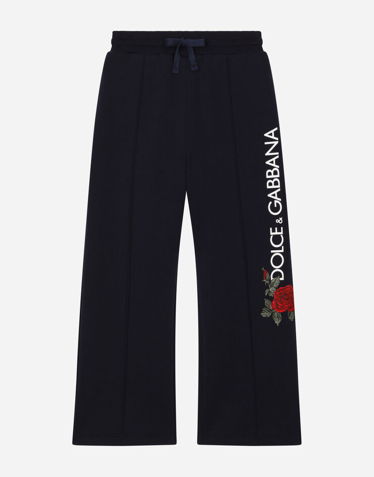 Dolce&Gabbana Pantaloni jogging in jersey con stampa logo e rose Blue L5JPB2G7J7V