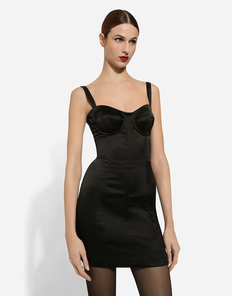 Satin corset minidress in Black for