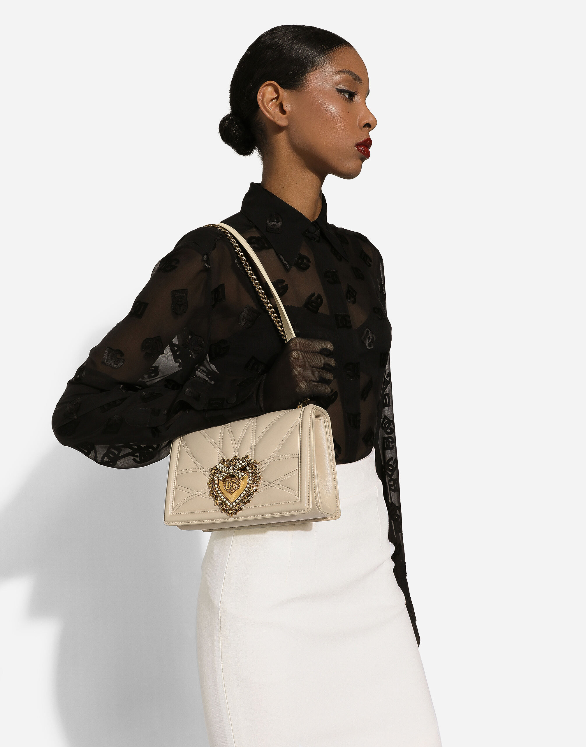 Medium Devotion shoulder bag in White for Women | Dolce&Gabbana®