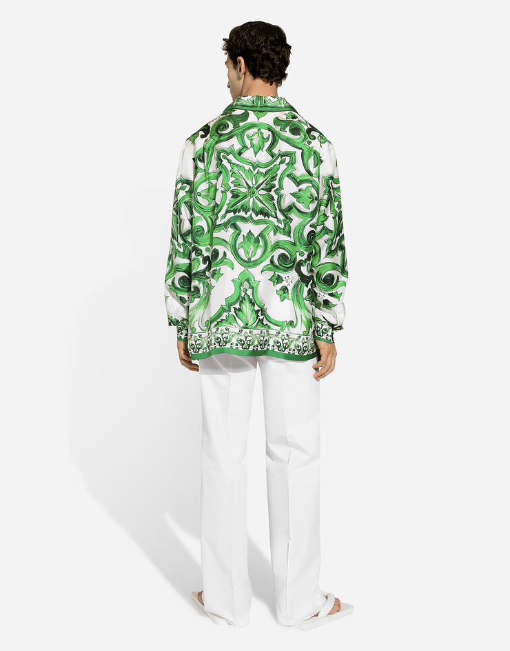 Dolce & Gabbana Camisa en sarga de seda con estampado Maiolica Imprima G5IF1THI1SV