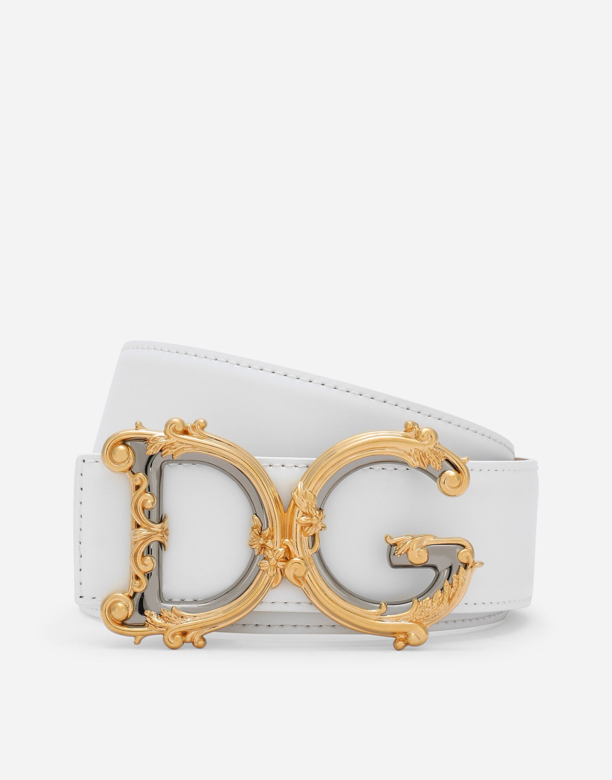 Dolce & Gabbana Leather belt with baroque DG logo Print FB389AGDCM4