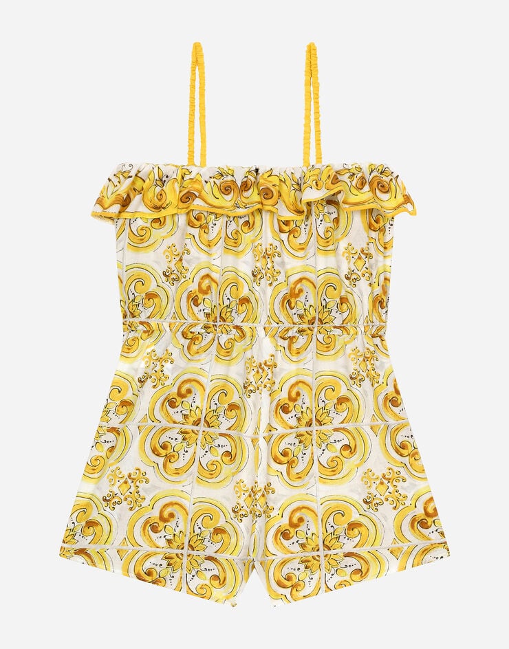 Dolce & Gabbana 黄色马约利卡印花细布背带裤 版画 L53DW8FI5JZ
