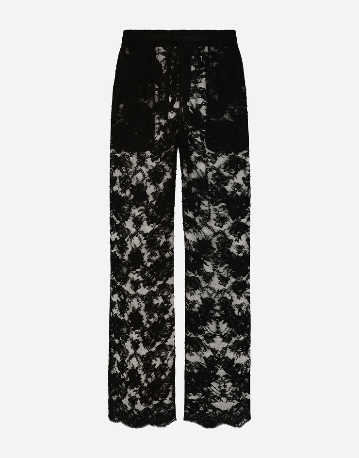Dolce & Gabbana Pantalón tipo pijama de encaje Chantilly Negro GP074THLMQJ