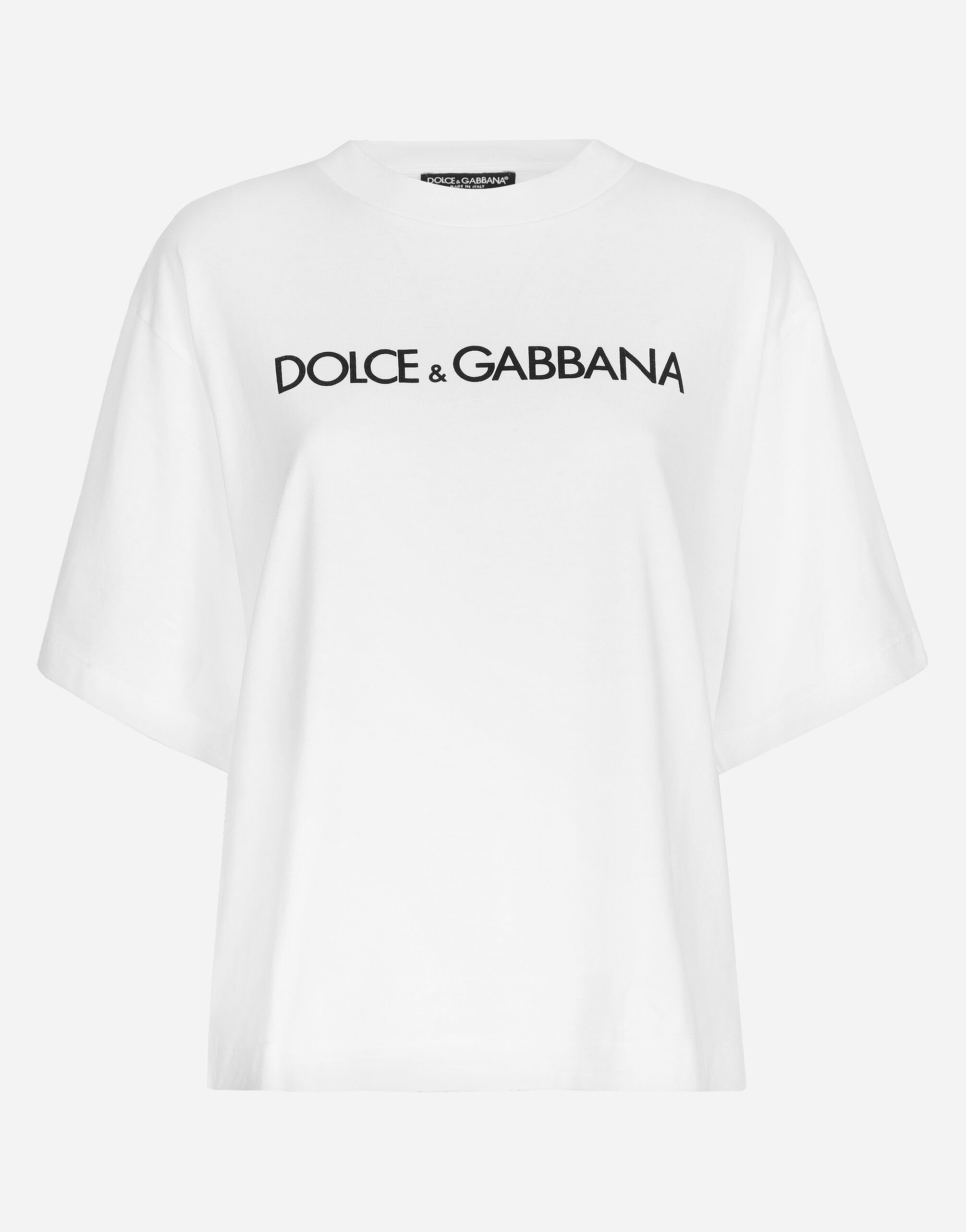 ${brand} Short-sleeved cotton T-shirt with Dolce&Gabbana lettering ${colorDescription} ${masterID}