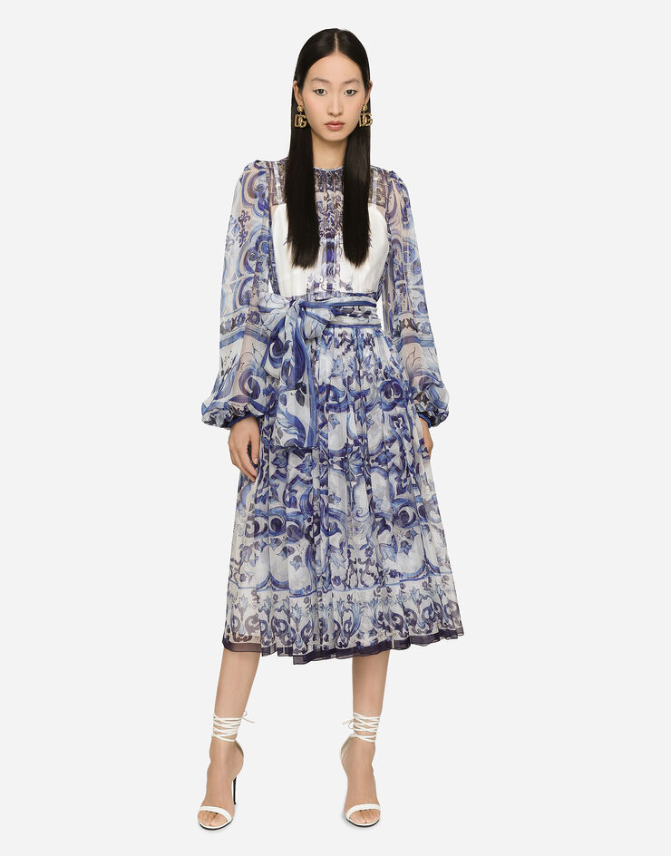 Dolce&Gabbana Midikleid aus chiffon majolika-print Mehrfarbig F6AOJTHI1ME