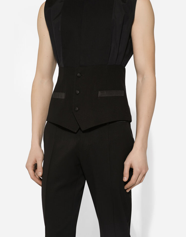 Dolce & Gabbana Sleeveless cotton tuxedo shirt Black G5MK8TGI677