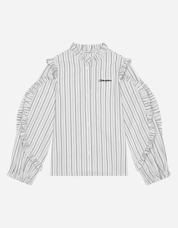 Dolce & Gabbana Striped poplin shirt with embroidered Dolce&Gabbana logo Multicolor L56S19FR5Z7