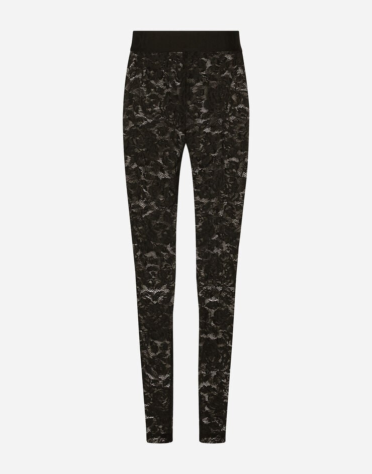 Floral lace-stitch leggings in Black for