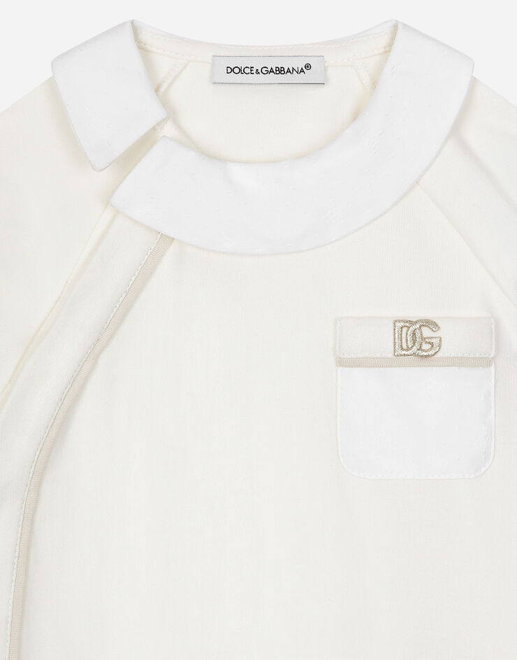 Dolce & Gabbana Grenouillère en interlock et jacquard à pois avec logo DG Blanc L1JO8TG7N3G