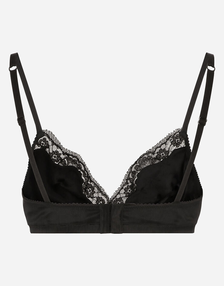 Soft-cup satin bra with lace detailing in BLACK for Women