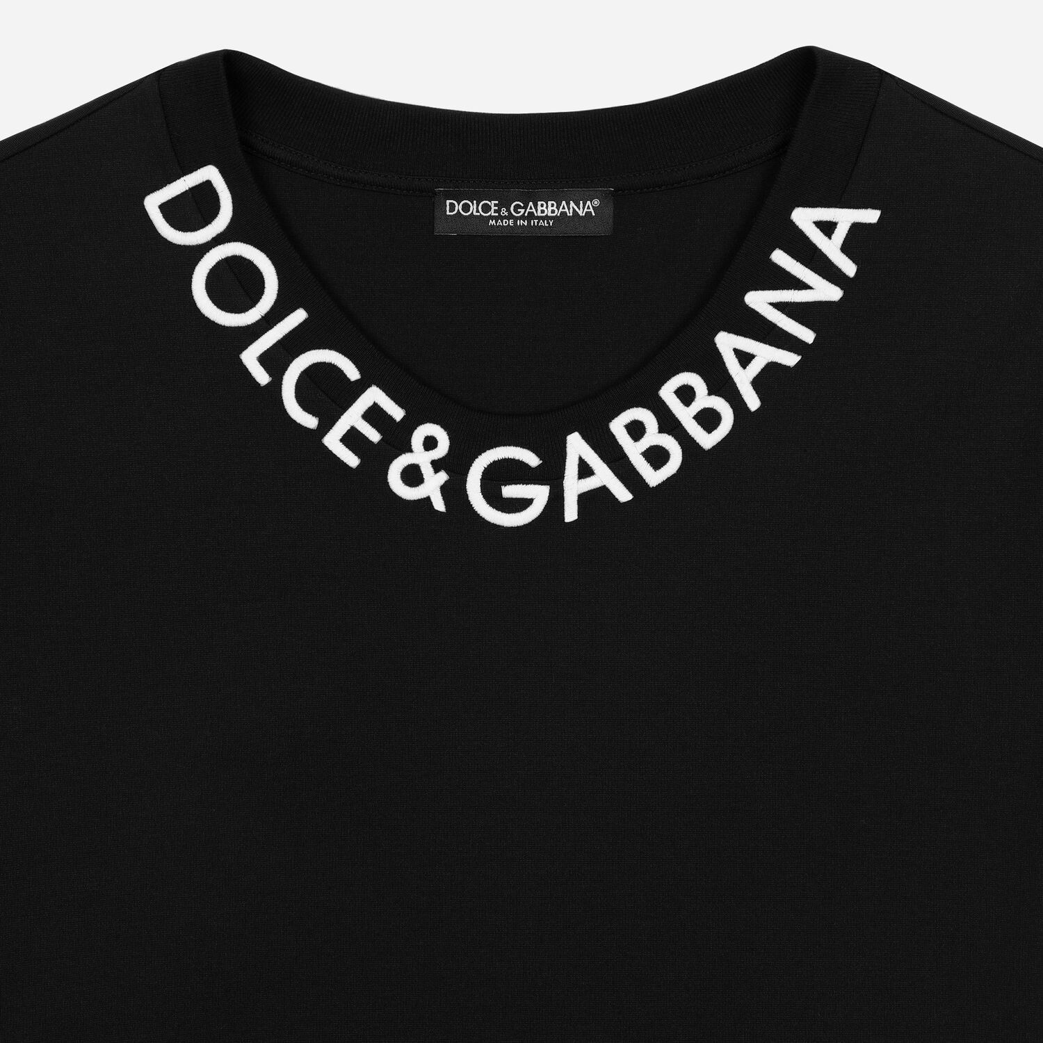 Dolce & Gabbana Logo Embroidered Black T-shirt Short Sleeve