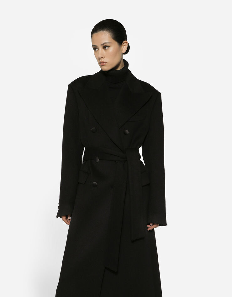 Dolce & Gabbana Double-breasted cashmere baize coat with belt Black F0E2QTFU292