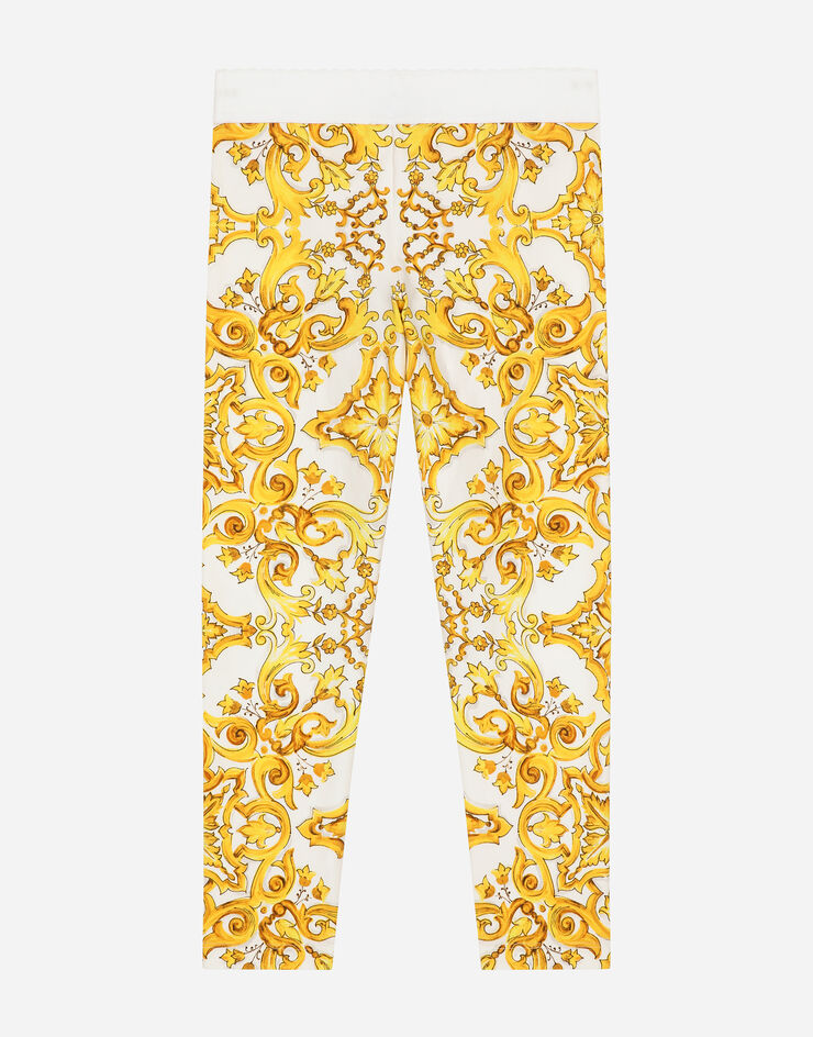 Dolce & Gabbana Leggings aus Interlock mit gelbem Majolika-Print Drucken L5JP5BHPGF4
