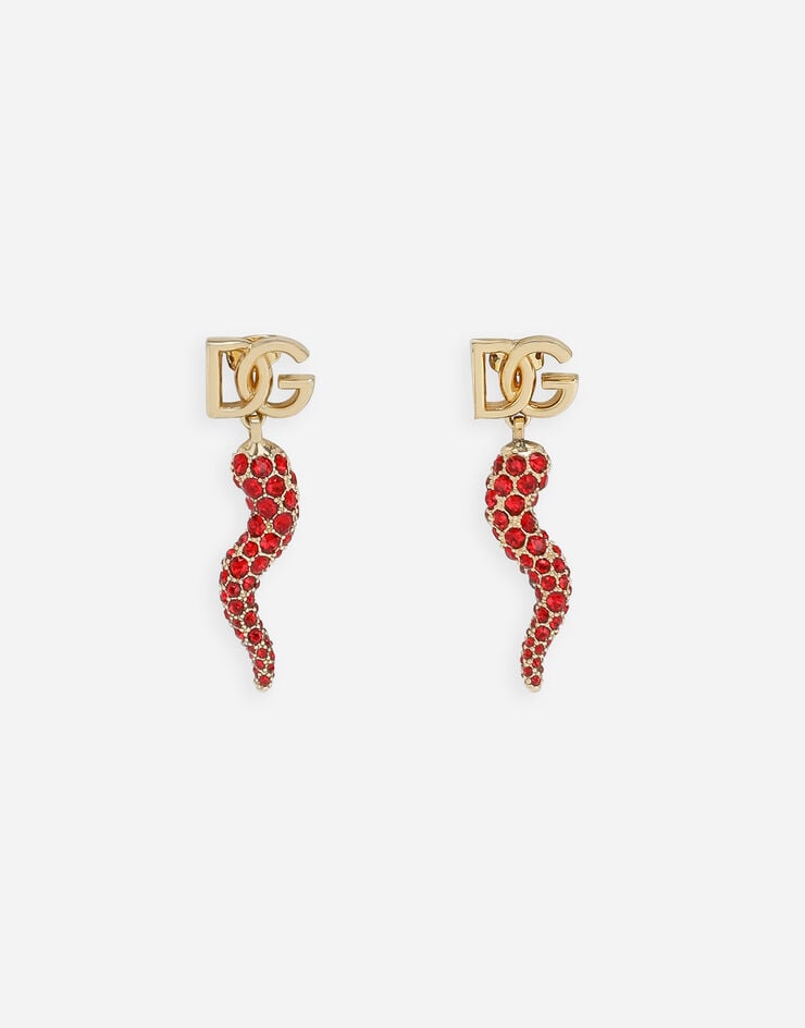 Dolce & Gabbana Earrings with rhinestone-detailed horn and DG logo Gold WEQ6C6W1111