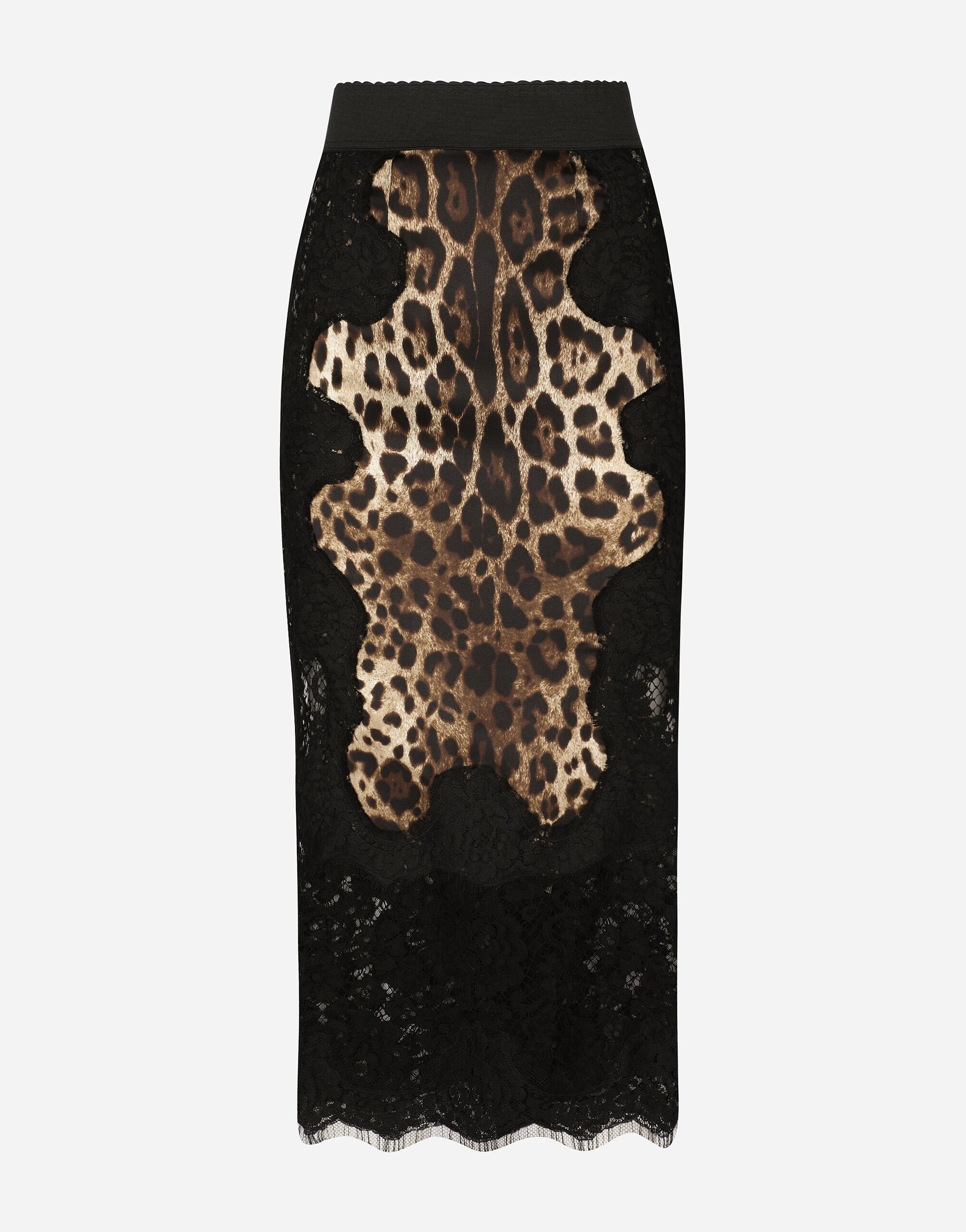 ${brand} Falda midi en raso con estampado de leopardo y aplicaciones de encaje ${colorDescription} ${masterID}