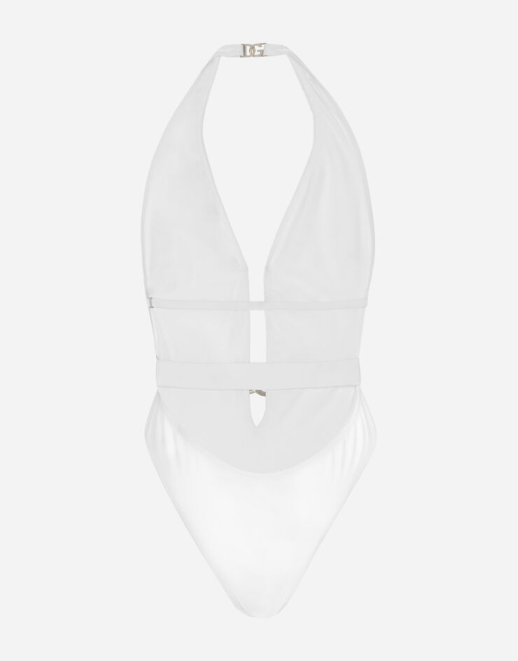 Dolce & Gabbana ワンピーススイムスーツ プランジネック ベルト белый O9B74JONO12