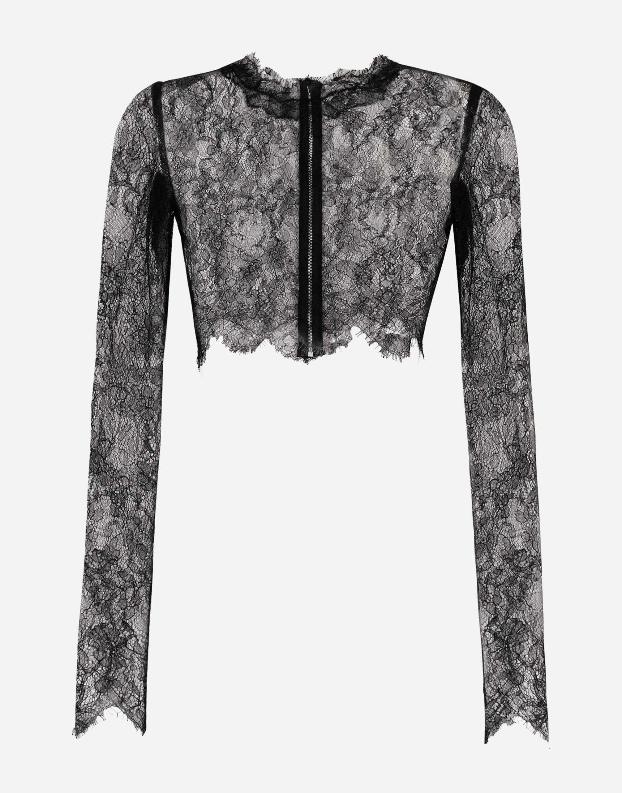 Dolce&Gabbana Long-sleeved Chantilly lace crop top Black FTC17TFUBGB