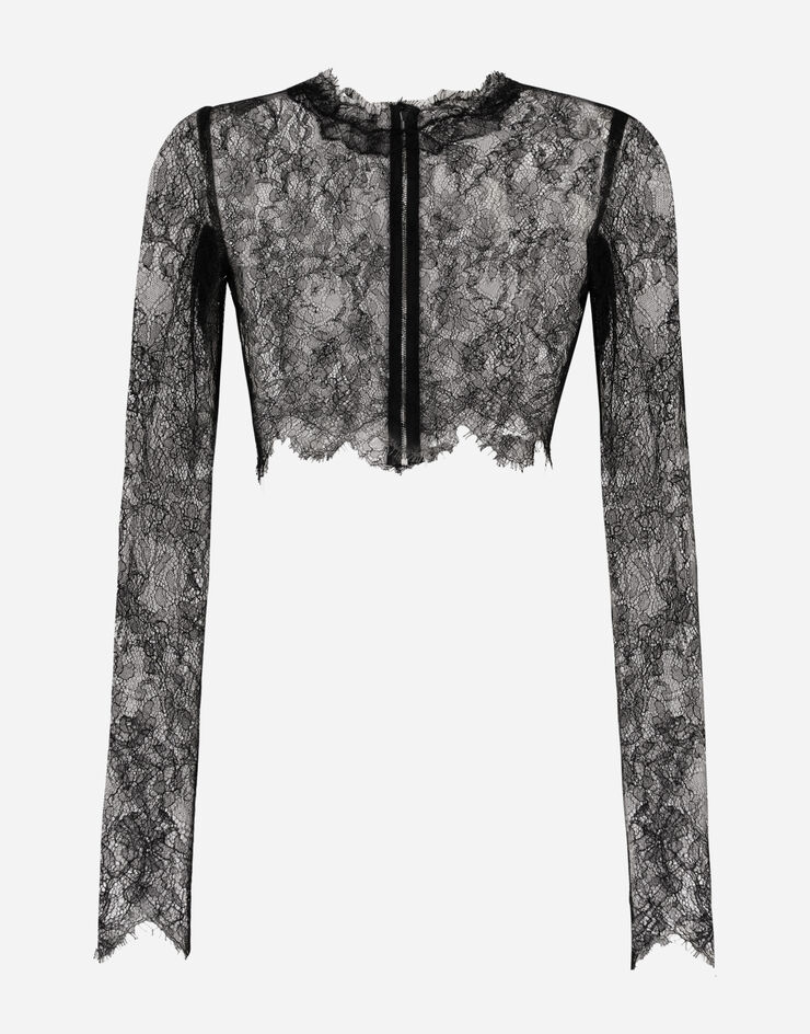 Lace-trimmed mesh bra top in black - Dolce Gabbana