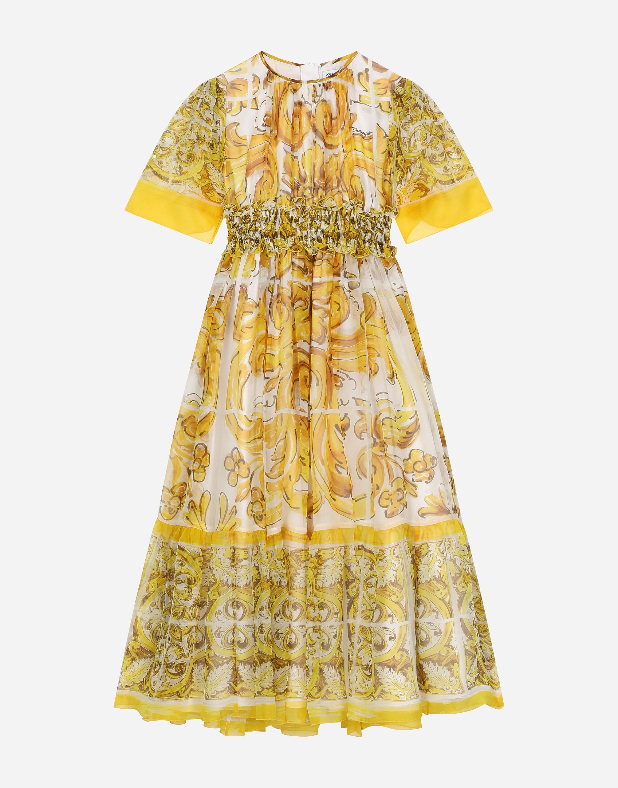 Dolce & Gabbana Chiffon dress with yellow majolica print Blue L41F96LD725
