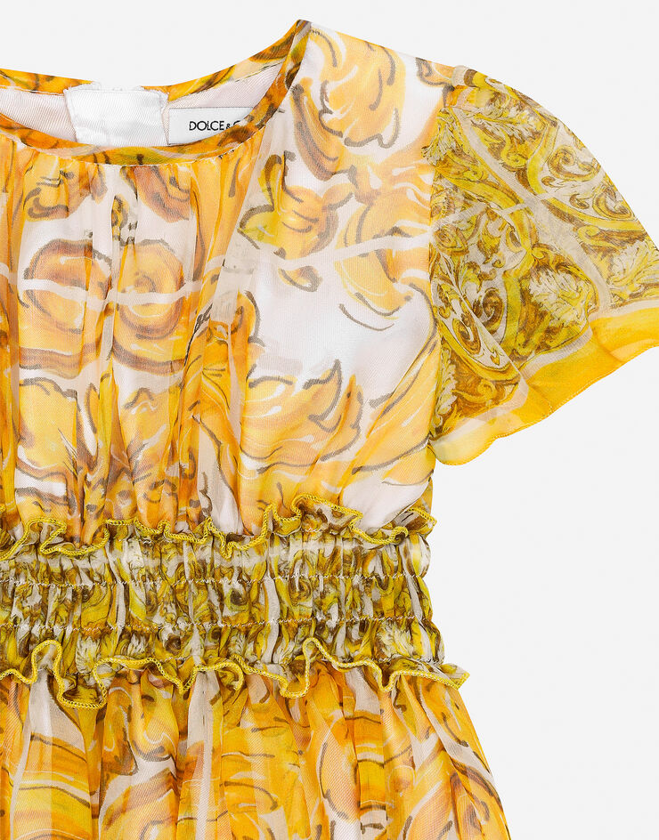 Dolce & Gabbana Abito in chiffon con stampa maiolica gialla Stampa L23DY0HI1UF