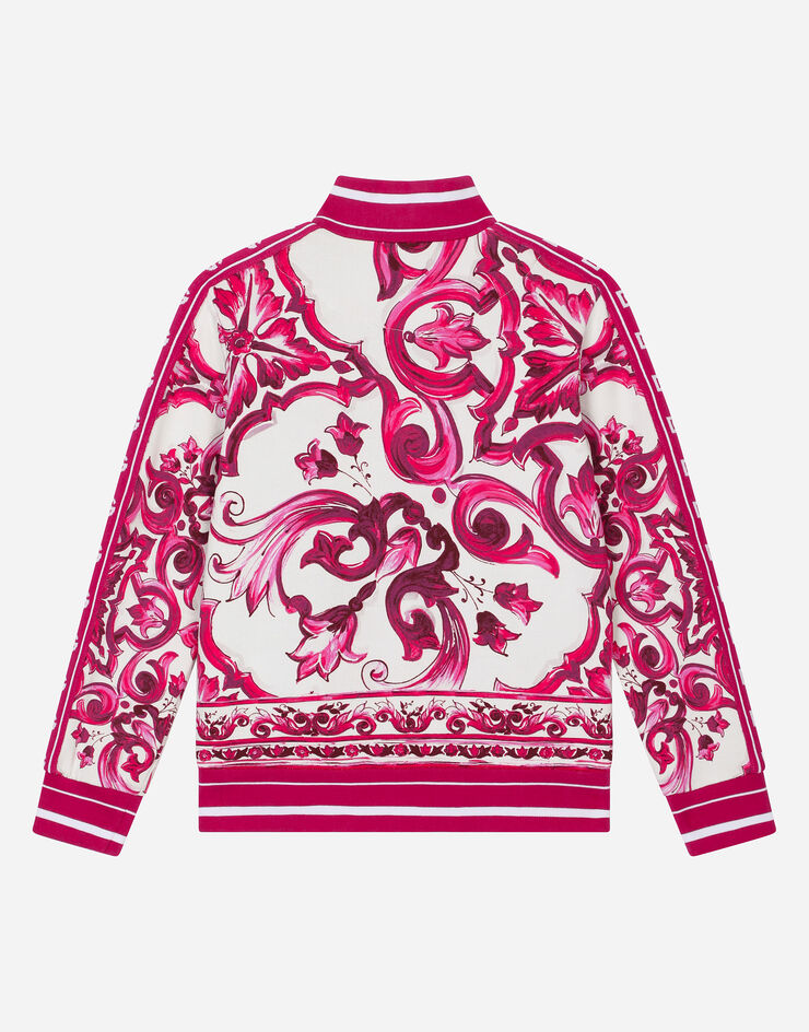 Dolce&Gabbana Zip-up jersey sweatshirt with majolica print Multicolor L5JW7AG7EX5