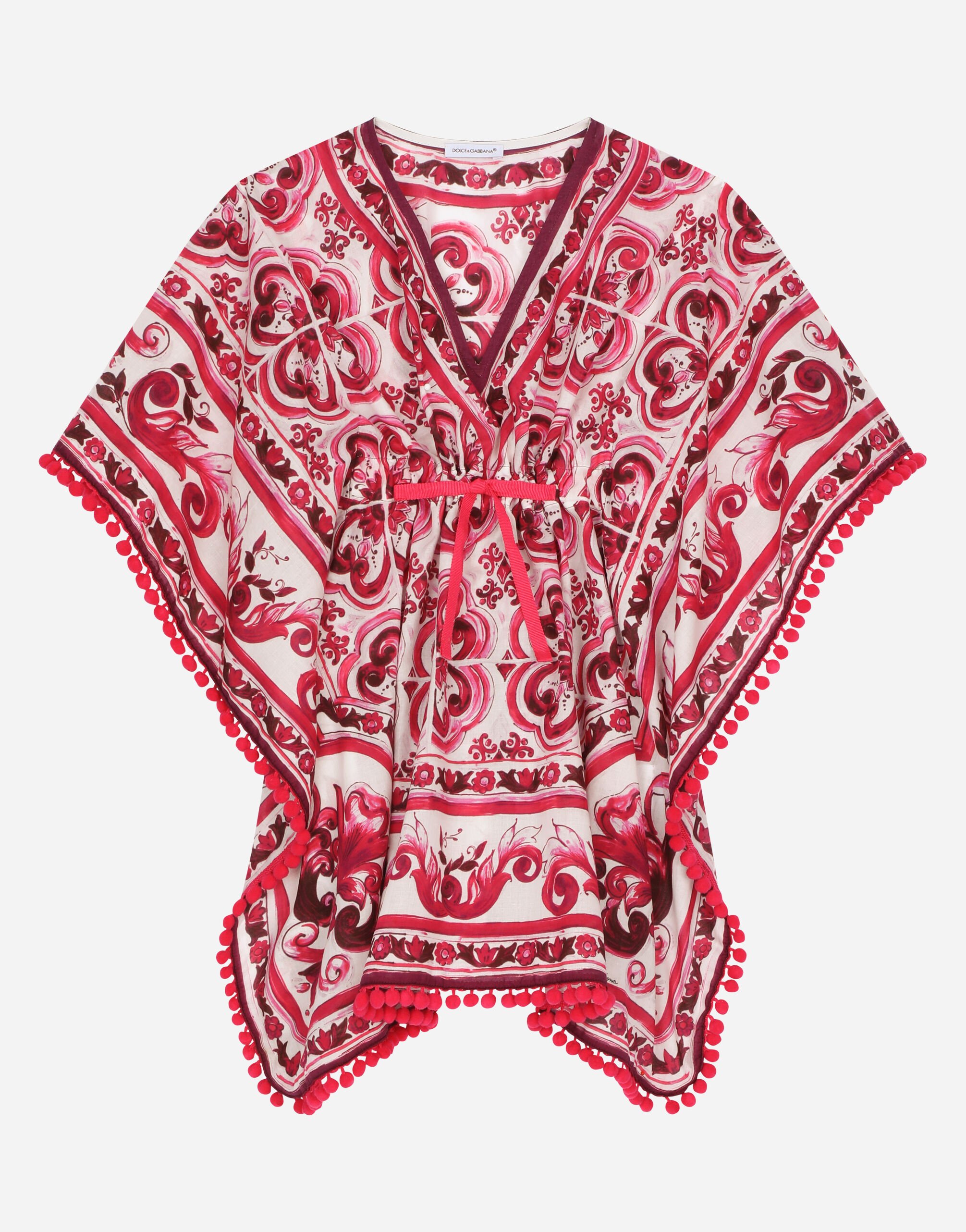 ${brand} Majolica-print batiste caftan with drawstring waist ${colorDescription} ${masterID}