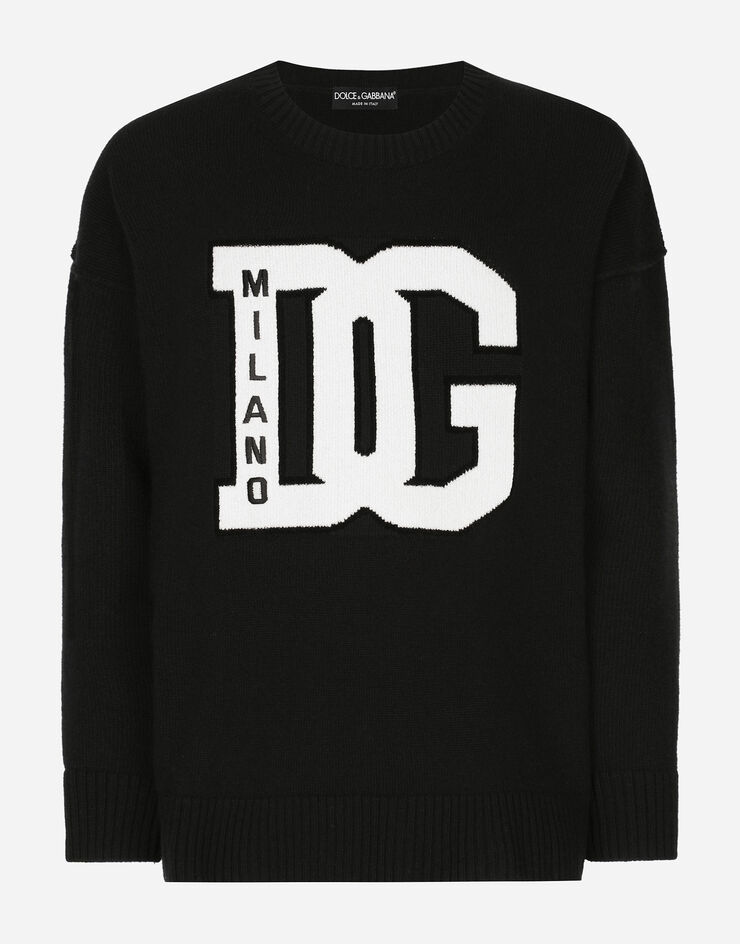 Dolce & Gabbana Wool round-neck sweater with DG inlay Black GXX60ZJFMEY