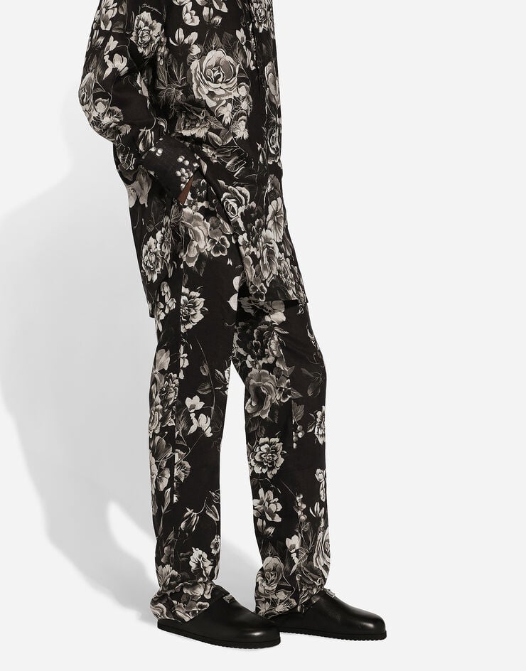 Dolce & Gabbana Pantalon classique en lin à imprimé fleurs Imprimé GP0D6TFS4HS