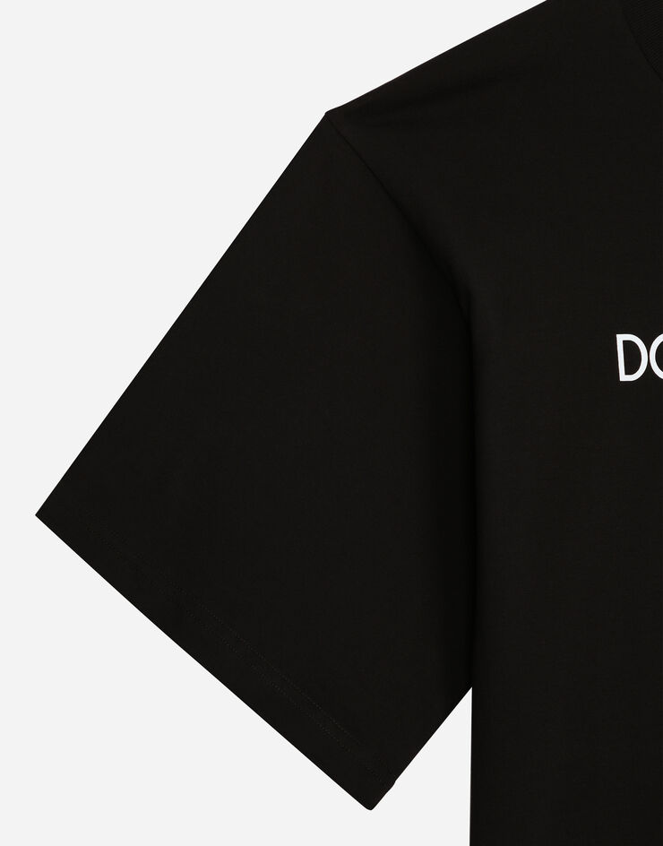 Dolce & Gabbana Kurzarm-T-Shirt aus Baumwolle mit Dolce&Gabbana-Schriftzug Schwarz F8U10TG7H4P