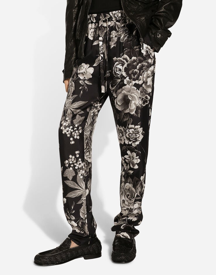 Dolce & Gabbana Pantalón estilo jogger en sarga de seda con estampado de flores Imprima GVCRATIS1VS